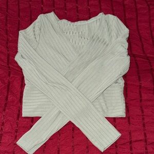 Light Gray Ribbed Wrap Top